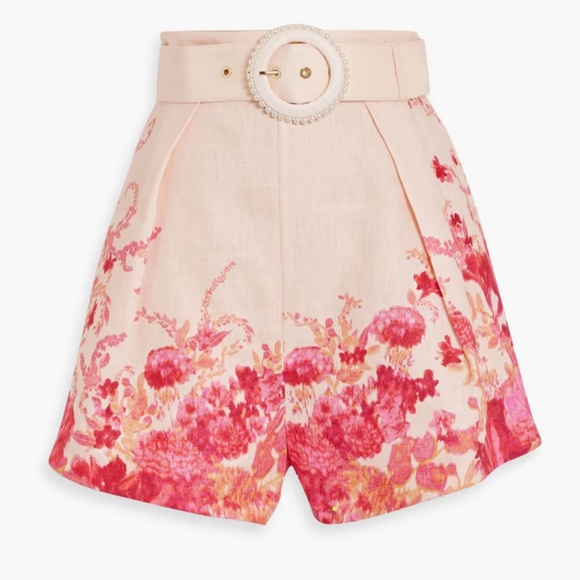 Zimmermann High Tide Belted Pleated Floral-Print Linen Shorts NWT Size 1 - Picture 1 of 4
